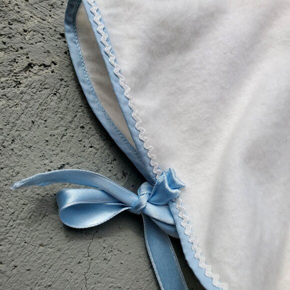Vintage Baby Cape White Flannel with Blue Ribbon Trim Hand Embroidery - Picture 3 of 9